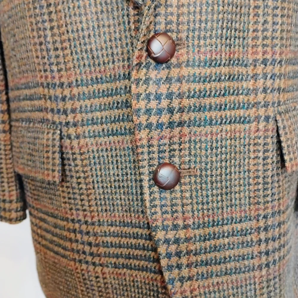 Men's Short Stature/Boys Husky John Weitz Vintage Brown Plaid Blazer - Picture 5 of 16